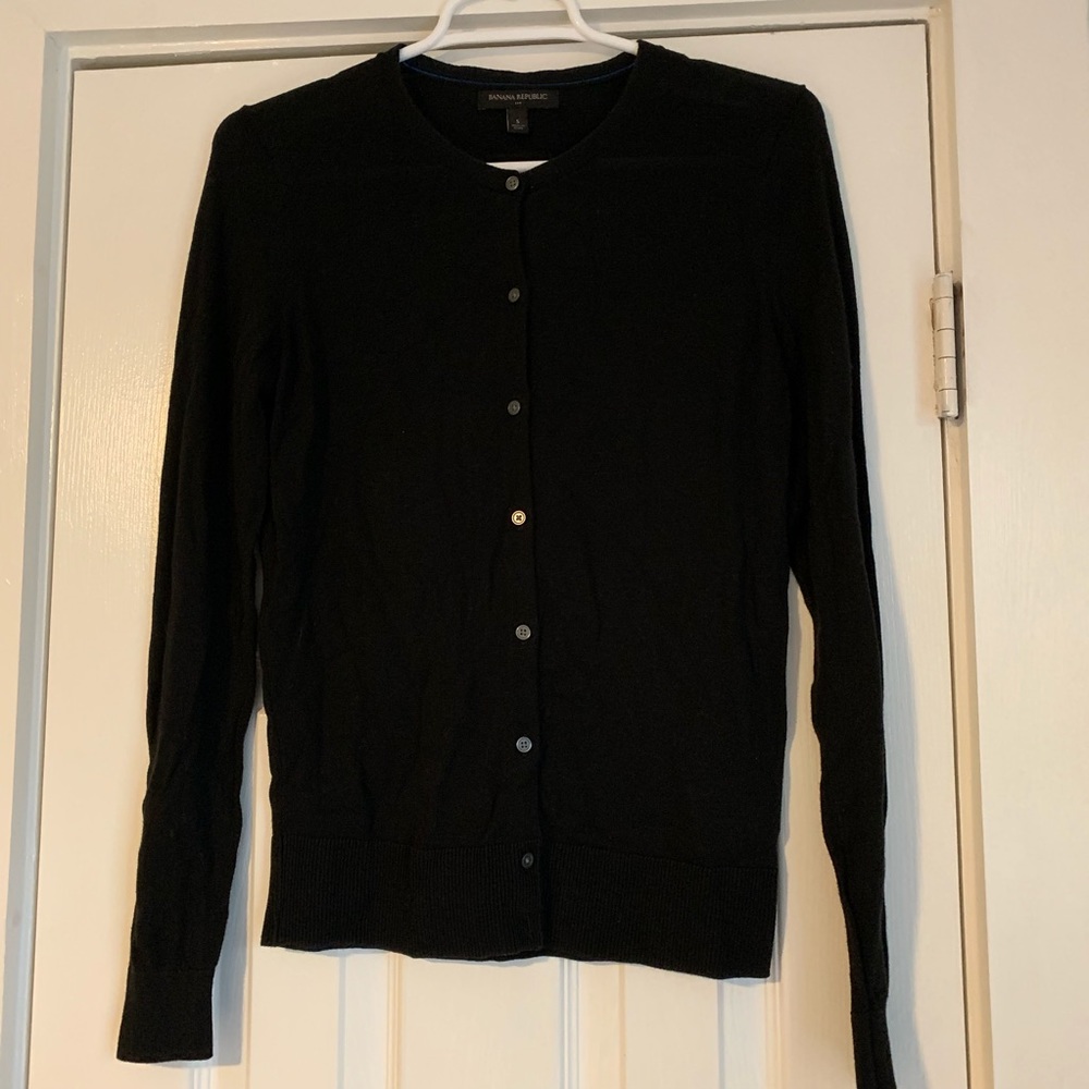 Banana Republic Black Lightweight Crewneck Cardigan